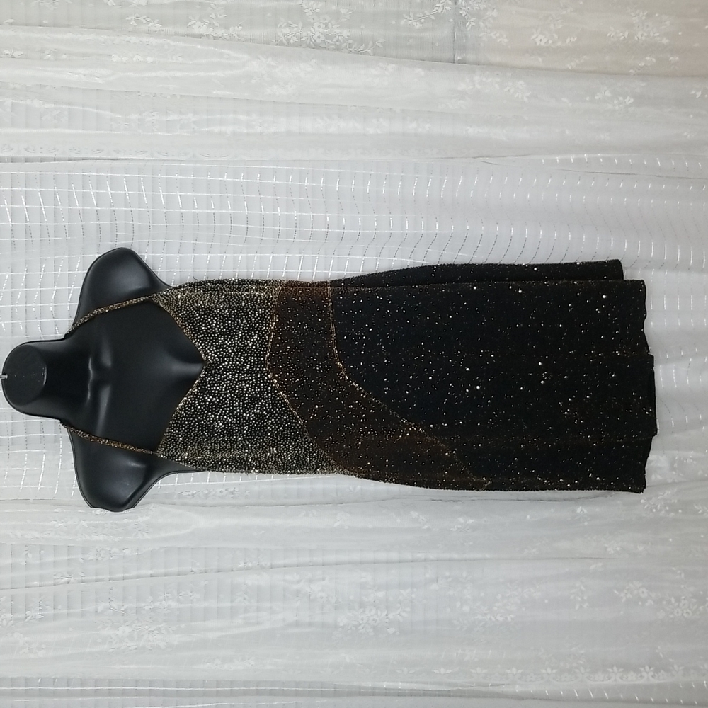 Vintage silver gold and black beaded strappy cocktail dress